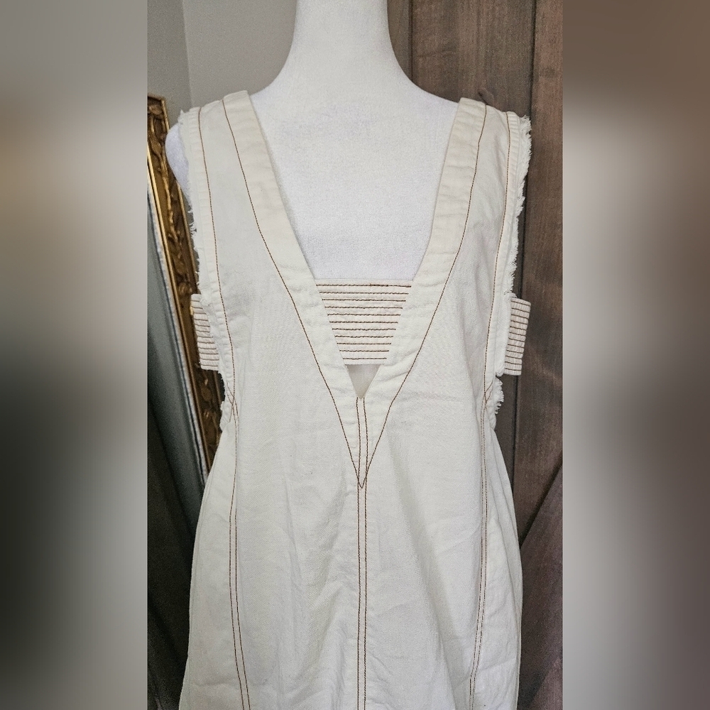NWT Anthropologie Pilcro Cotton Midi Dress XS Ivory Utility Pinafore Dress. - Picture 10 of 15